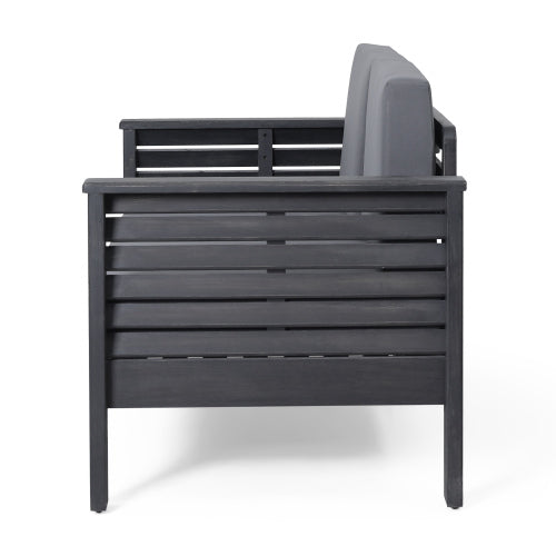 Acacia Wood Outdoor Loveseat and Coffee Table Set with Cushions, Dark Gray