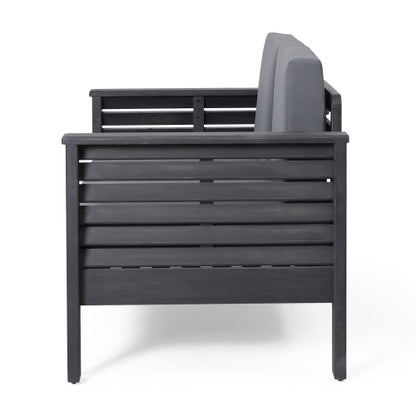 Acacia Wood Outdoor Loveseat and Coffee Table Set with Cushions, Dark Gray