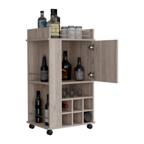 Bar Cart with Cabinet, 6 Built-in Wine Rack and Casters