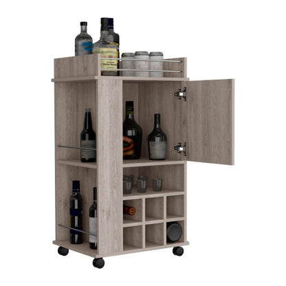 Bar Cart with Cabinet, 6 Built-in Wine Rack and Casters