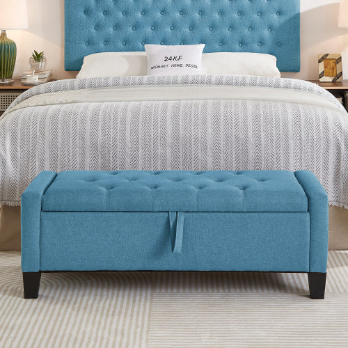 Ottoman with Storage, Storage Ottoman Bench with Safety Hinge 350 lb Weight, Upholstered Entryway Bench with Seating for Bedroom, Living Room - Light Blue