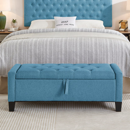 Ottoman with Storage, Storage Ottoman Bench with Safety Hinge 350 lb Weight, Upholstered Entryway Bench with Seating for Bedroom, Living Room - Light Blue