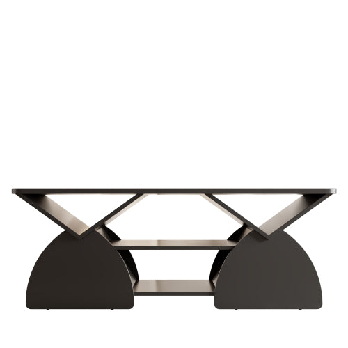 Modern Rectangular Coffee Table with Storage Shelves Engineered Wood Black