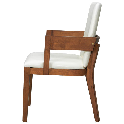 Set of 2 Modern Dining Chairs, Walnut Hardwood Frame with White Glossy PU Leather Upholstery