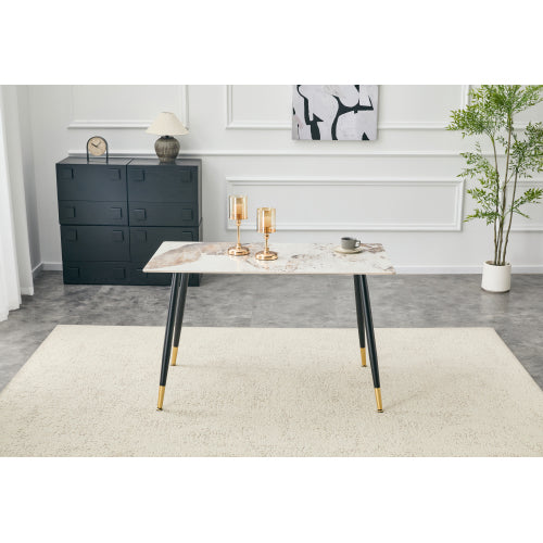 Sintered Stone Dining Table with Metal Base, Pandora Beige