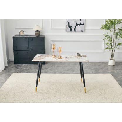 Sintered Stone Dining Table with Metal Base, Pandora Beige