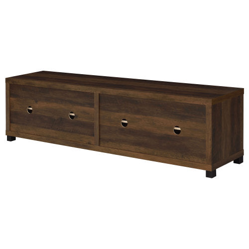 Dark Pine 79 Inch Farmhouse TV Stand with Tempered Glass Doors for TVs Up to 85 Inch