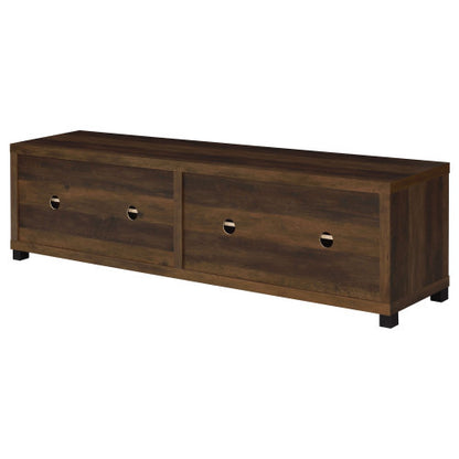 Dark Pine 79 Inch Farmhouse TV Stand with Tempered Glass Doors for TVs Up to 85 Inch
