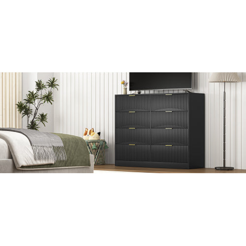 Modern 8 Drawers Dresser Chests for Bedroom,47.2" Wide Wood Chest of Drawers with Gold Metal Handle,Drawer Organizer for Bedroom,Living Room,Hallway and Entryway,Black