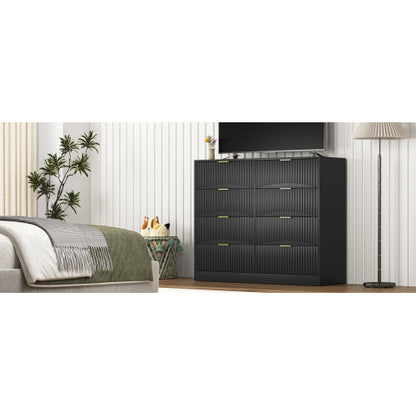 Modern 8 Drawers Dresser Chests for Bedroom,47.2" Wide Wood Chest of Drawers with Gold Metal Handle,Drawer Organizer for Bedroom,Living Room,Hallway and Entryway,Black