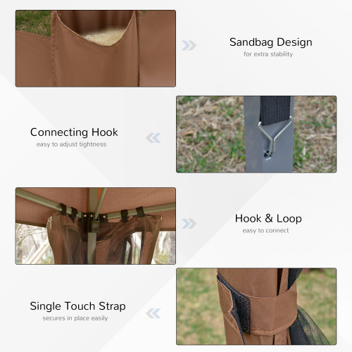 Outsunny 13' x 11' Hexagonal Pop Up Gazebo, Heavy Duty Outdoor Canopy Tent with 6 Mesh Sidewall Netting, 3-Level Adjustable Height and Strong Steel Frame, Brown