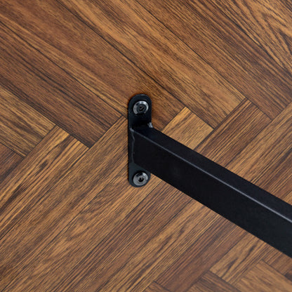 Retro Dining Table with Fishbone Textured Top & Black Metal Legs