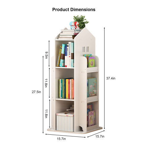 4-Tier Rotating Kids Bookshelf with 360° Swivel Base White