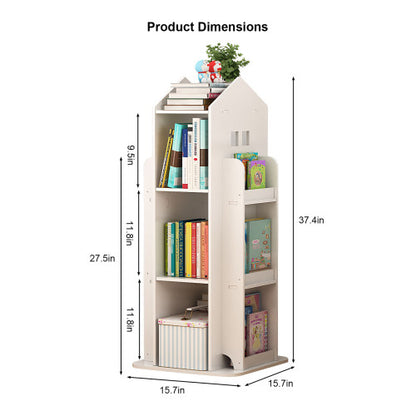 4-Tier Rotating Kids Bookshelf with 360° Swivel Base White