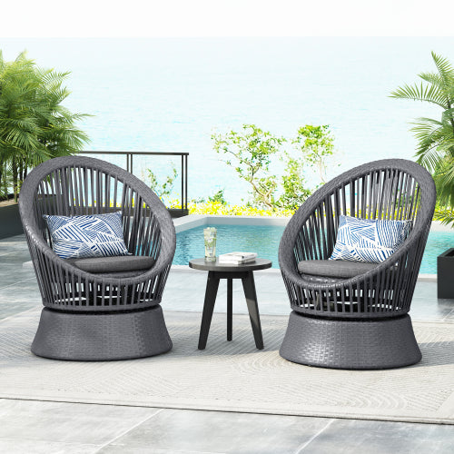 26.7" Modern Gray Swivel Wicker Lounge Chair with Rattan and Iron Frame, Featuring a Stylish Round Design, Perfect for Living Room
