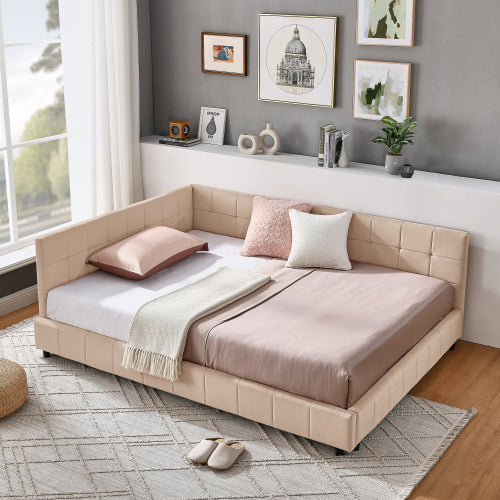 Full Size Upholstered Tufted  Bed Frame, Sofa Bed Frame with Comfortable Backrest and Armrests, Full Size Bed for Bedroom, Living Room,Velvet, PINK(80.5inch *59inch *30.5inch )
