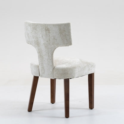 Set of 2 Beige Chenille Mid Century Dining Chairs, Wood Frame Upholstered Accent Chairs