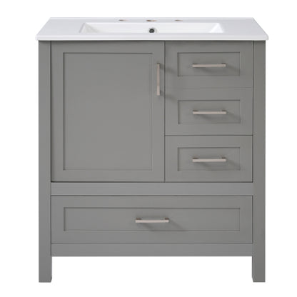 30" Gray Bathroom Vanity with Sink Combination Set, Bathroom Storage Cabinet with Soft Close Door, 3 Soft Close Drawers and Removable Tray, Solid Wood Frame