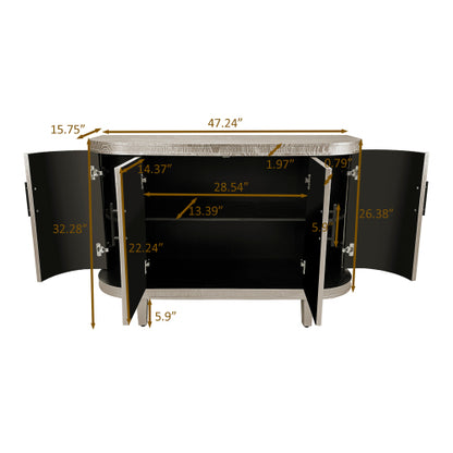 Champagne Modern Curved Four-Door Sideboard Solid Wood Leg Adjustable Shelf High Load-Bearing Home Console Cabinet