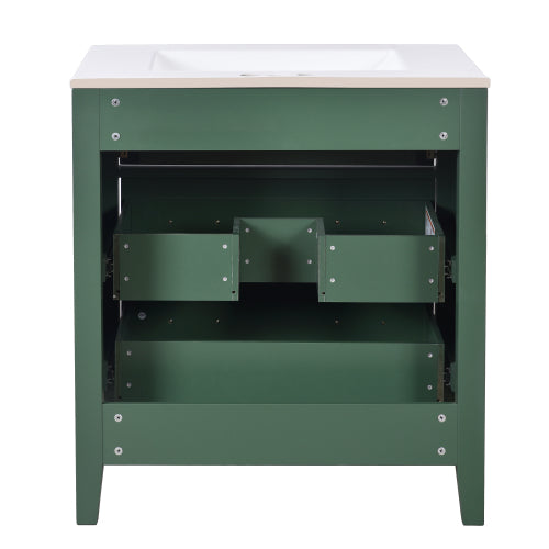 30'' Bathroom Vanity with Ceramic Sink Combo, Free Standing Single Vanity Set with 3 Drawers, Solid Wood Frame Bathroom Storage Cabinet, Green