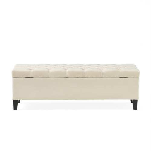 51 inch Beige Diamond Tufted Storage Ottoman Bench, Soft Close Pressure Hinge Upholstered Entryway Footrest