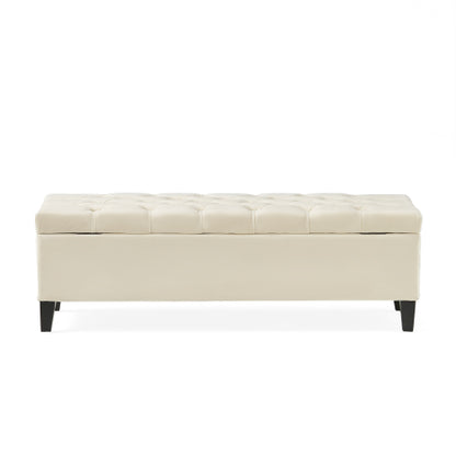 51 inch Beige Diamond Tufted Storage Ottoman Bench, Soft Close Pressure Hinge Upholstered Entryway Footrest