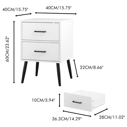 2-Drawer Nightstand with Metal Legs and Metal Handles, Modern White Bedside Table, Small End Table for Bedroom, Living Room or Apartment