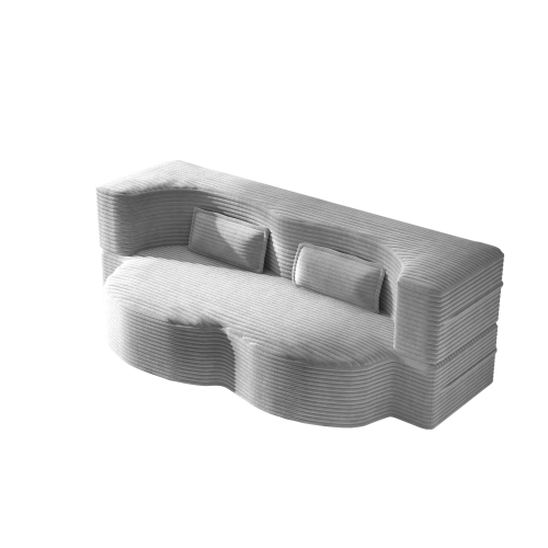 Light-Grey Twin-Size Corduroy Convertible Floor Sofa-Bed,2 Pillows