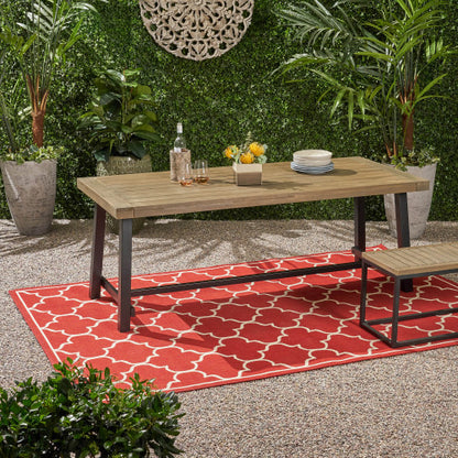 Outdoor Acacia Wood Dining Table,Grey/Rustic Metal