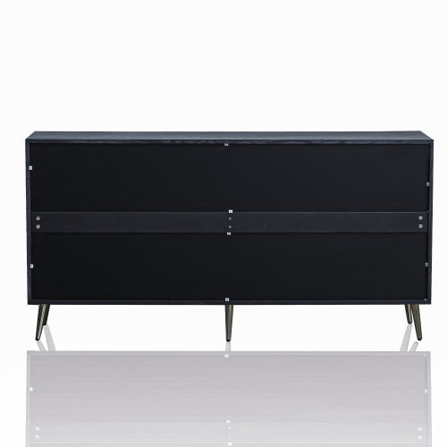 Distressed Black Modern Lacquered 4-Door Wooden Sideboard MDF Metal Leg Adjustable Shelf Home Storage Cabinet