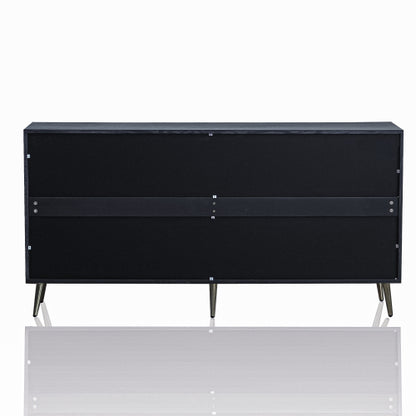 Distressed Black Modern Lacquered 4-Door Wooden Sideboard MDF Metal Leg Adjustable Shelf Home Storage Cabinet