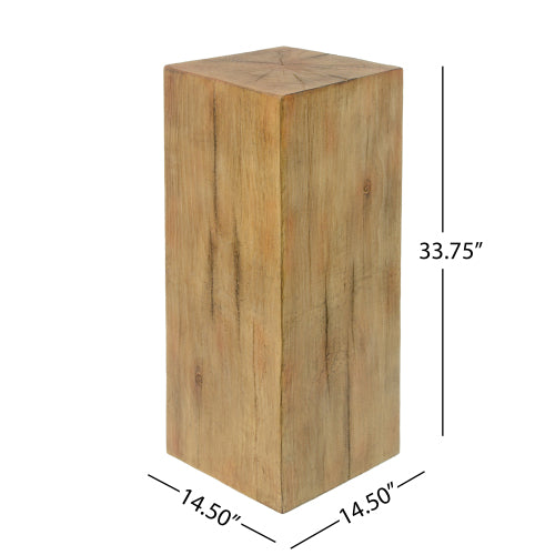 Wood-Look Square-Column MGO End Table, H33.75",Wood-Like Distressed Finish, Mix with Different Heights, Indoor Outdoor Use,Natural Color