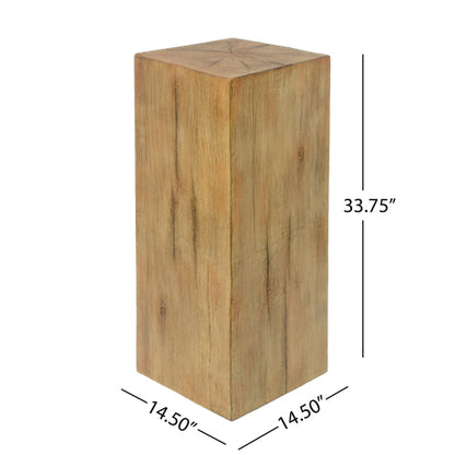 Wood-Look Square-Column MGO End Table, H33.75",Wood-Like Distressed Finish, Mix with Different Heights, Indoor Outdoor Use,Natural Color