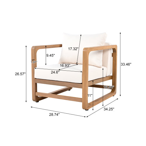 Outdoor Lounge Chair, Acacia Wood Club Chair, Oversized Seat with White Cushion Set, MP2