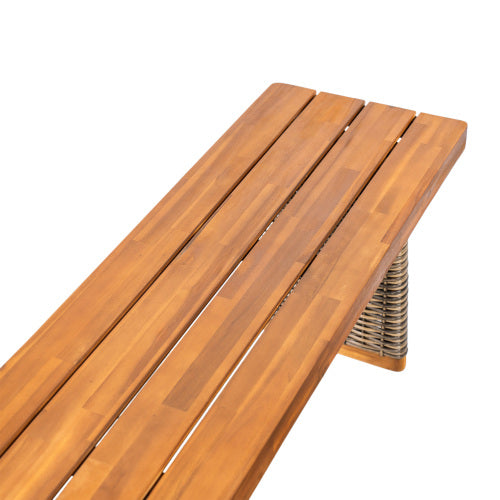 Outdoor 1pcs Acacia Wood Bench,Teak Finish+ Grey Wicker