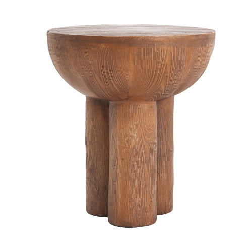 Iris Outdoor Patio Three-Legged Wood-Grain Round MGO Side Table, Brown