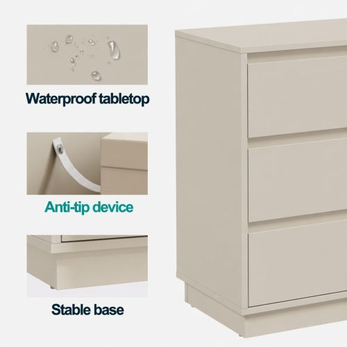 23.6inch Wide 3 Drawer Modern Nightstand, Beige Storage Bedside Table with Soft Close Drawers