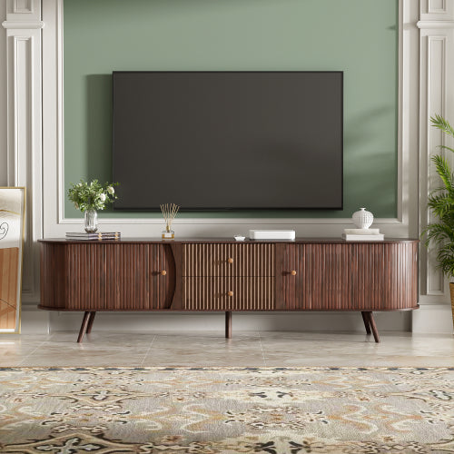 70.87 Inch Mid-Century Modern TV Stand with Tambour Doors & Fluted Drawers for 80 Inch TV