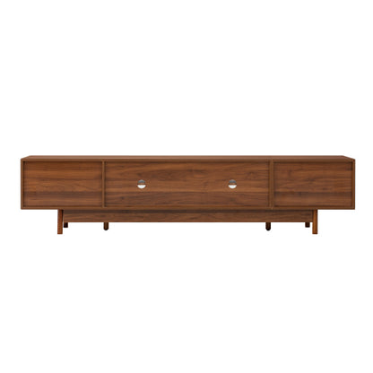 78.7 inch Walnut Fluted Glass Door TV Stand 2 Drawer Media Console Solid Wood Leg For 85 inch TV