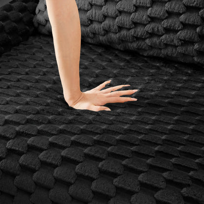 Black Flannelette Modular Ottoman, Ready-to-Use Upholstered Footrest Stool with Anti-Slip Buckle Base