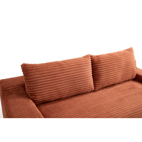 Orange Memory-Foam Convertible Loveseat Sofa-Bed Steel-Frame Corduroy No-Assembly Couch for Small Spaces