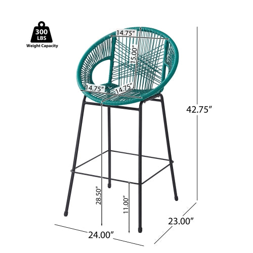 Ferrara Outdoor Patio Teal Faux Wicker Barstool, Set of 2