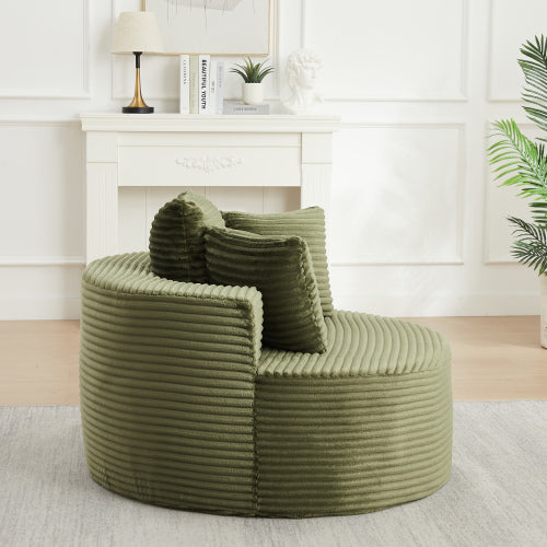 43-Inch Round Corduroy Single Lounge Chair with 3 Pillows, Non-Slip Base Compressed Shipping for Bedroom Game-Room Living-Room