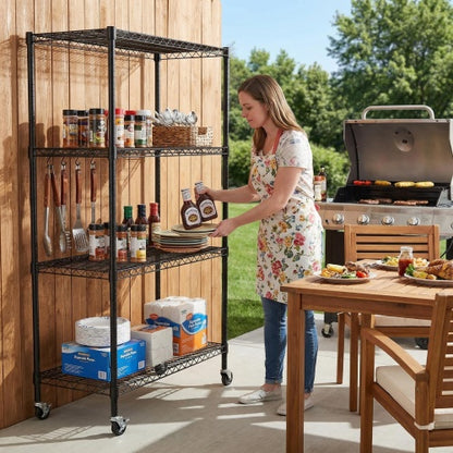 4-Tier Rolling Metal Wire Shelving Rack with Locking Wheels