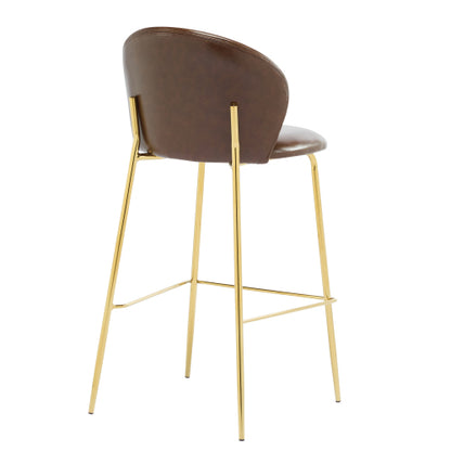 Indoor Upholstered Bar Stool, Dark Brown Faux Leather with Metal Frame, Set of 2
