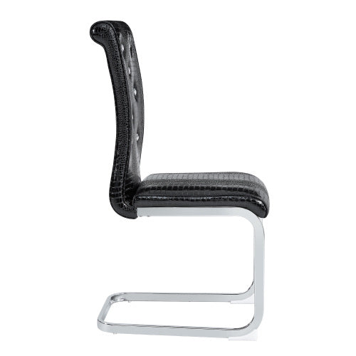 Set of 2 Retro Faux Alligator Skin Dining Chairs, PVC Leather Chairs with Crystal Buckle & Electroplated Metal Legs
