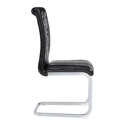 Set of 2 Retro Faux Alligator Skin Dining Chairs, PVC Leather Chairs with Crystal Buckle & Electroplated Metal Legs