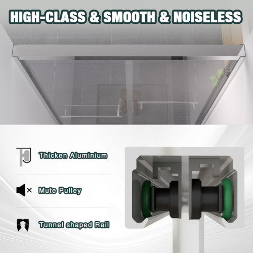 44-48"x76" Aluminum Frame Double Sliding Shower Door,Bypass Bathroom Sliding Door with Premium 1/4" (6mm) Clear Tempered Glass, Chrome Hardware Sliding Glass Shower Enclosure,Chrome Finished