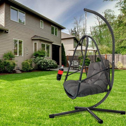 Swing Egg Chair with Stand Indoor Outdoor Wicker Rattan Patio Basket Hanging Chair with C Type bracket
