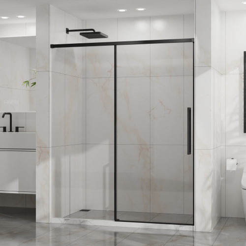 Goodyo 60" W x 72" H Sliding Shower Door, Semi-Frameless Glass Shower Door, 1/4" (6mm) Thick Tempered Clear Glass with Easy-clean Coating, Stainless Steel Hardware, Matte Black